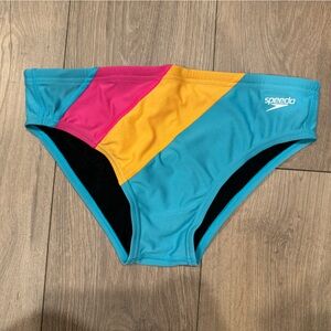 Speedo style bathing suit in colorblock